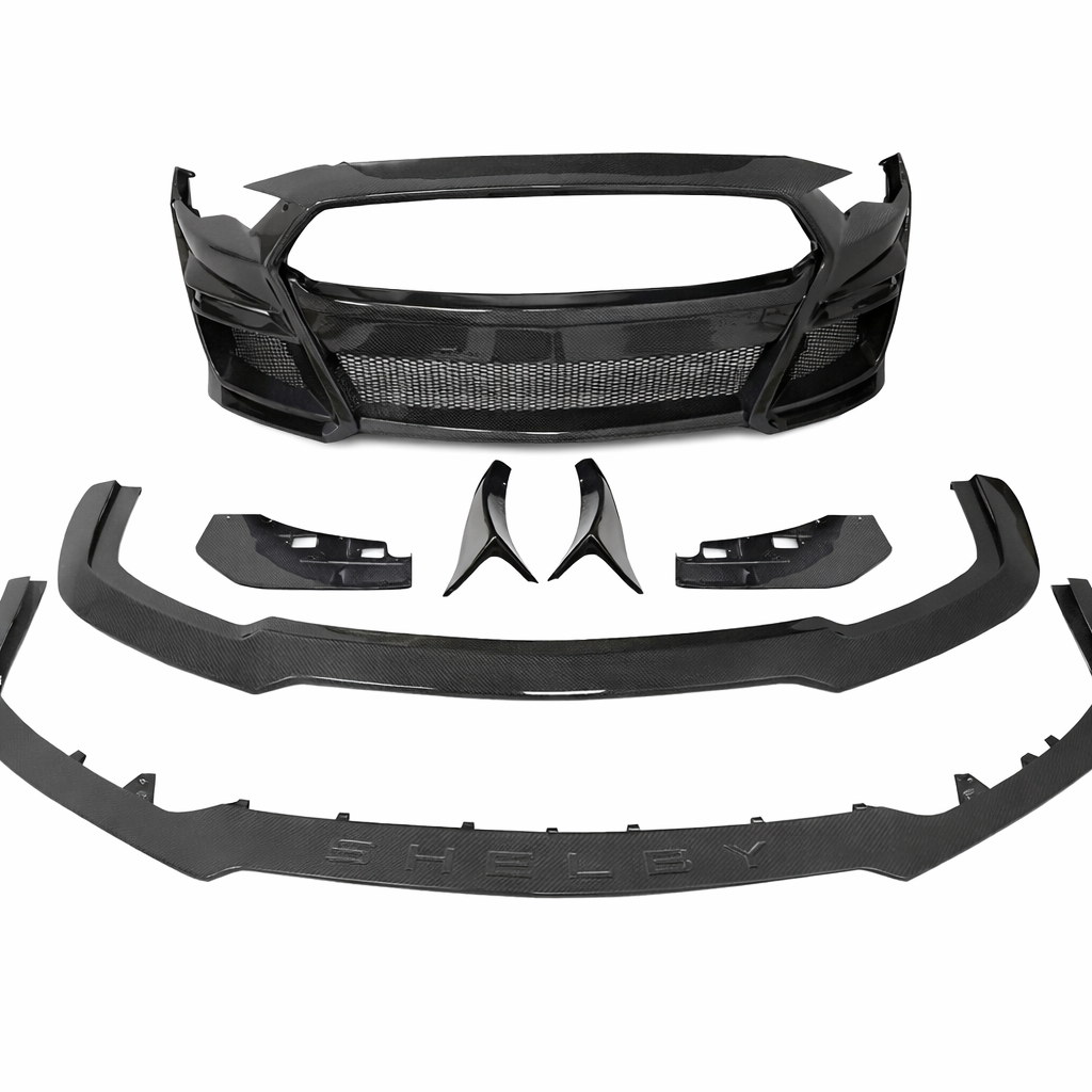 GT500-Style Full Carbon Fiber Front Bumper + Lip Kit — Ford Mustang 2018–2023 | Revtra Performance™